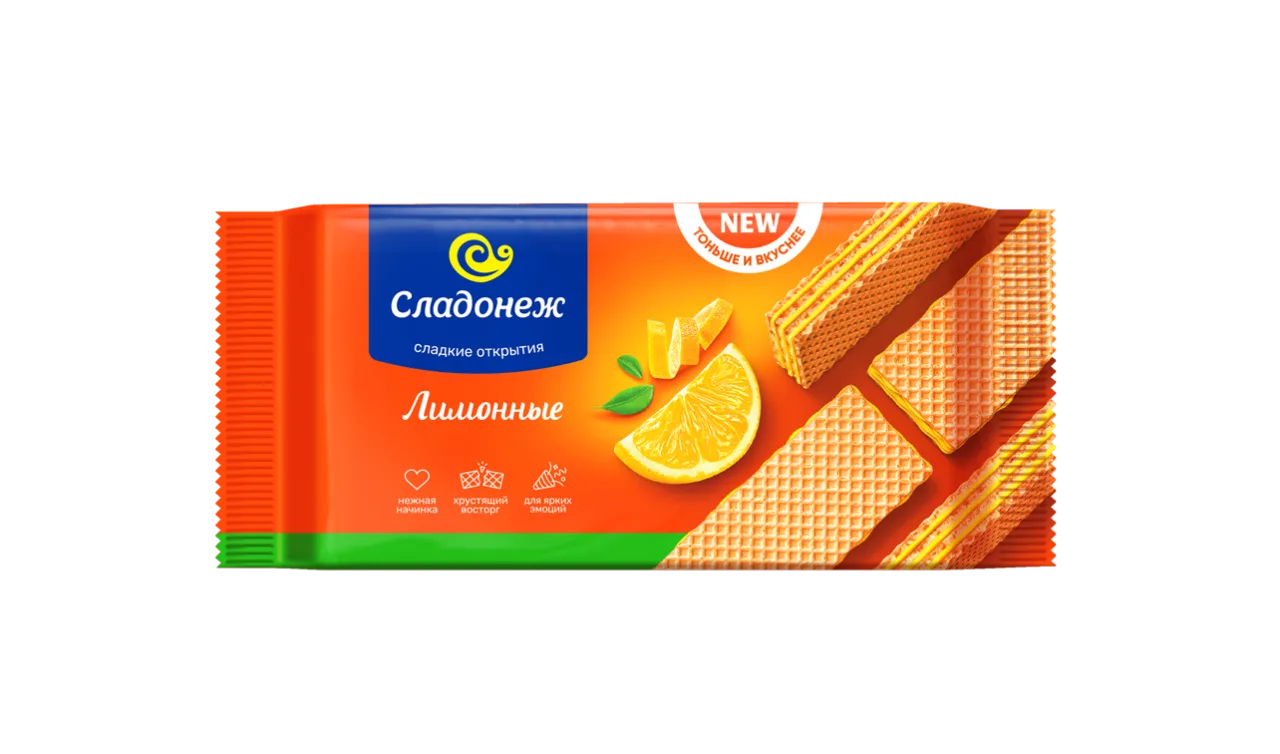 Вафли ТМ "Сладонеж" ТОНЬШЕ И ВКУСНЕЕ Лимонные
