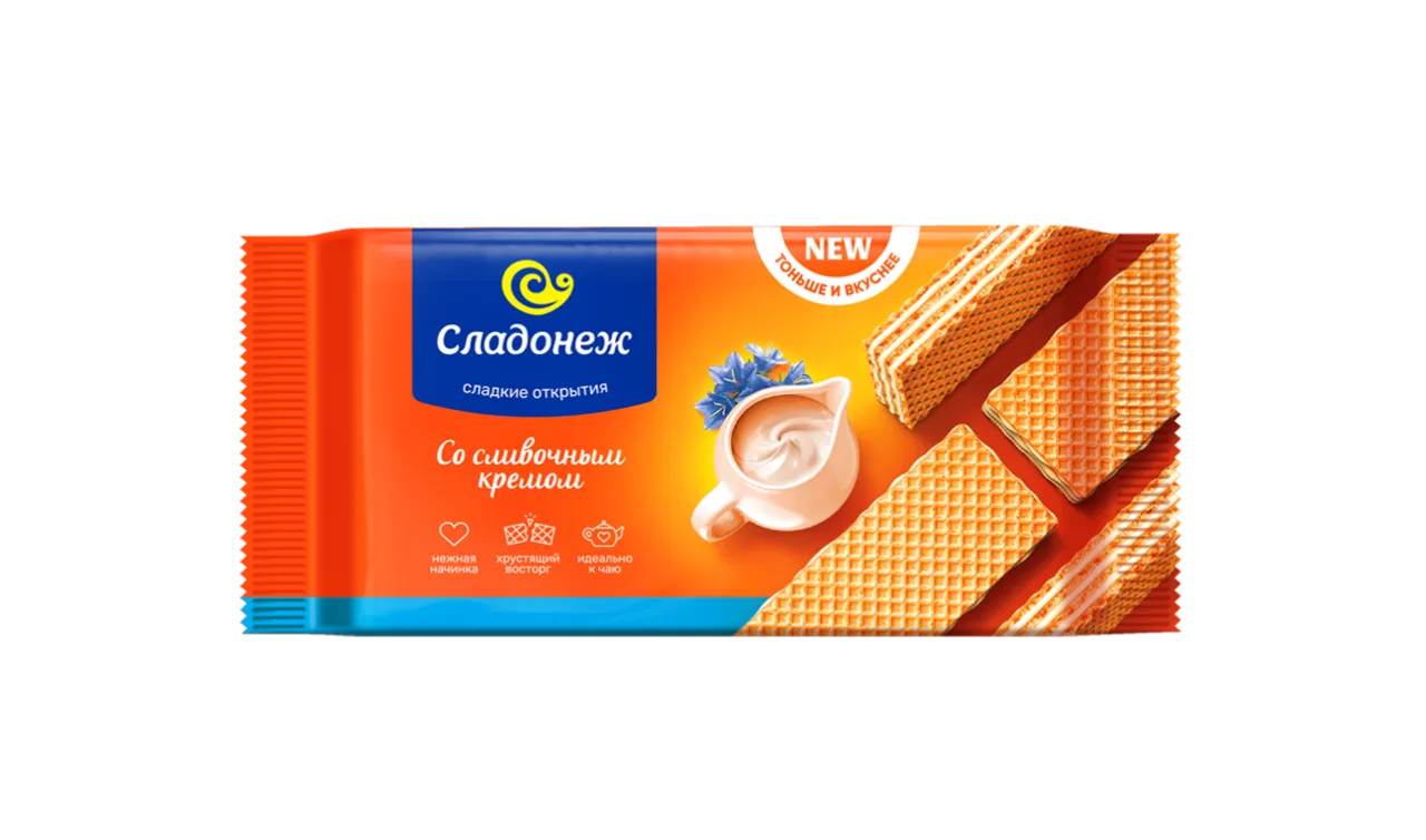 Вафли ТМ "Сладонеж" ТОНЬШЕ И ВКУСНЕЕ Со сливочным кремом