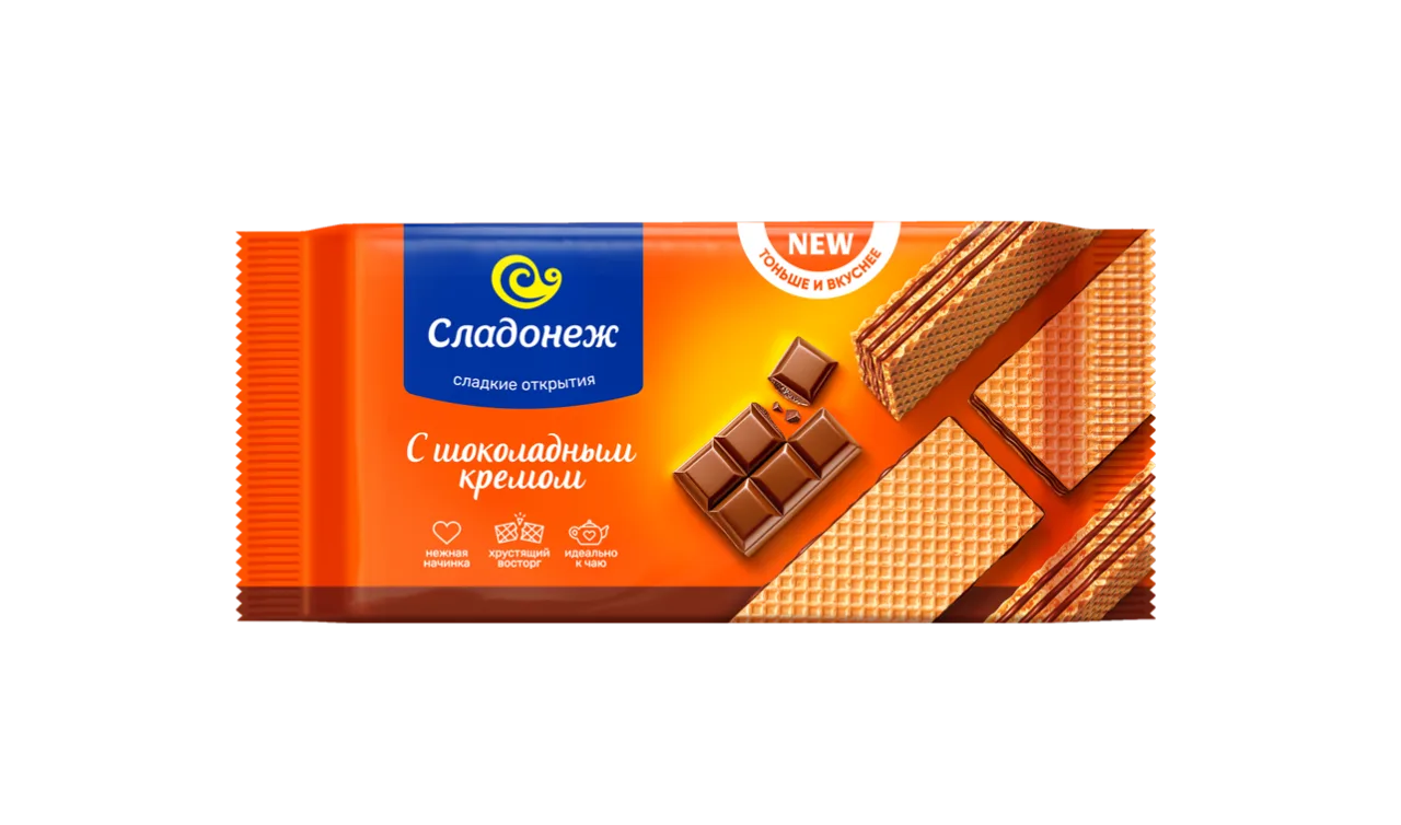 Вафли ТМ "Сладонеж" ТОНЬШЕ И ВКУСНЕЕ С шоколадным кремом