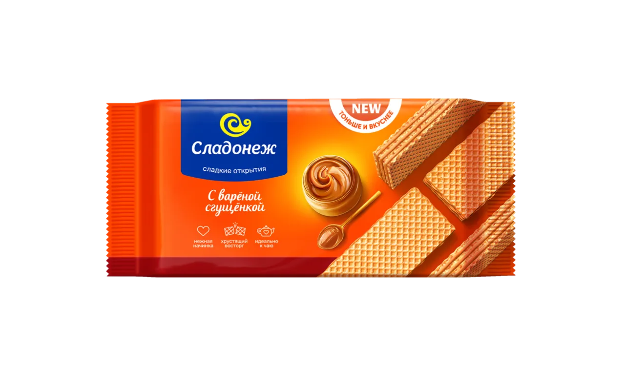 Вафли ТМ "Сладонеж" ТОНЬШЕ И ВКУСНЕЕ С вареной сгущенкой